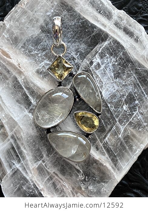 Golden Rutilated Quartz and Citrine Gemstone Jewelry Crystal Pendant - #IWXziXRHVvs-5