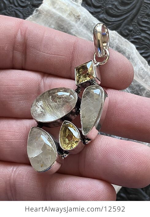 Golden Rutilated Quartz and Citrine Gemstone Jewelry Crystal Pendant - #IWXziXRHVvs-2