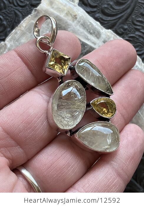 Golden Rutilated Quartz and Citrine Gemstone Jewelry Crystal Pendant - #IWXziXRHVvs-3