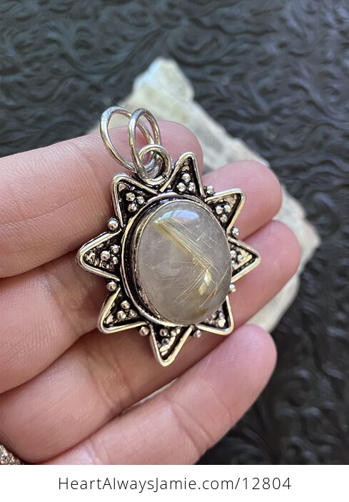 Golden Rutilated Quartz Crystal Stone Jewelry Pendant - #OcGbhwtjvQA-2