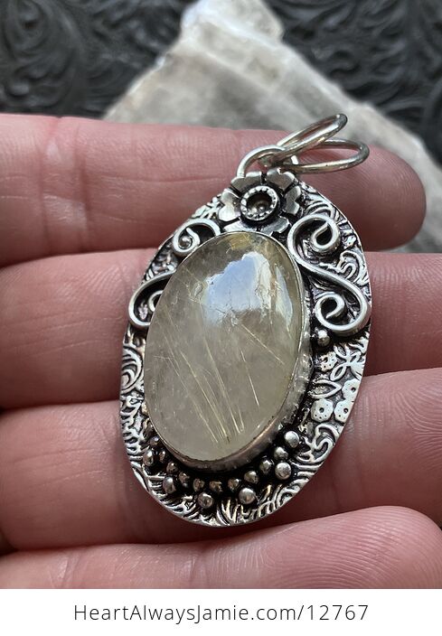 Golden Rutilated Quartz Crystal Stone Jewelry Pendant - #QivGgoq3cHI-2