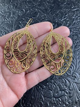 Golden Stainless Steel Metal Ornate Earrings #JiRiF5m9dGs