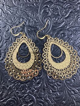 Golden Stainless Steel Metal Ornate Earrings #SOtrWF58Lww