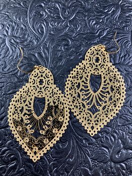 Golden Stainless Steel Metal Ornate Earrings #tDhyP6kd7PY