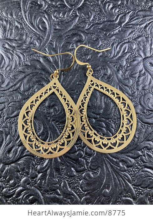 Golden Stainless Steel Metal Ornate Earrings - #8KcaKf46xVA-1