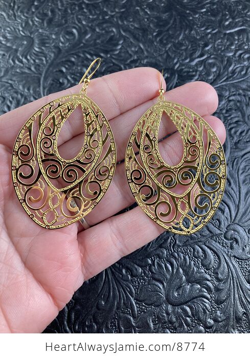 Golden Stainless Steel Metal Ornate Earrings - #JiRiF5m9dGs-1