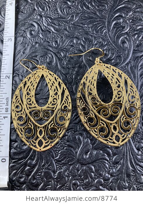 Golden Stainless Steel Metal Ornate Earrings - #JiRiF5m9dGs-3