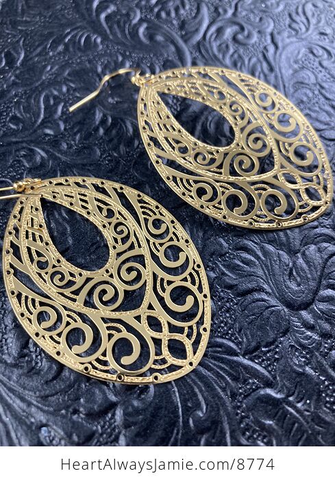 Golden Stainless Steel Metal Ornate Earrings - #JiRiF5m9dGs-4