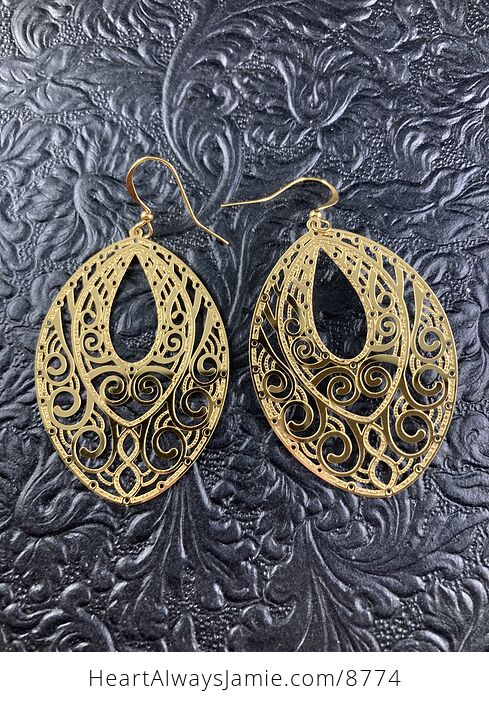 Golden Stainless Steel Metal Ornate Earrings - #JiRiF5m9dGs-2