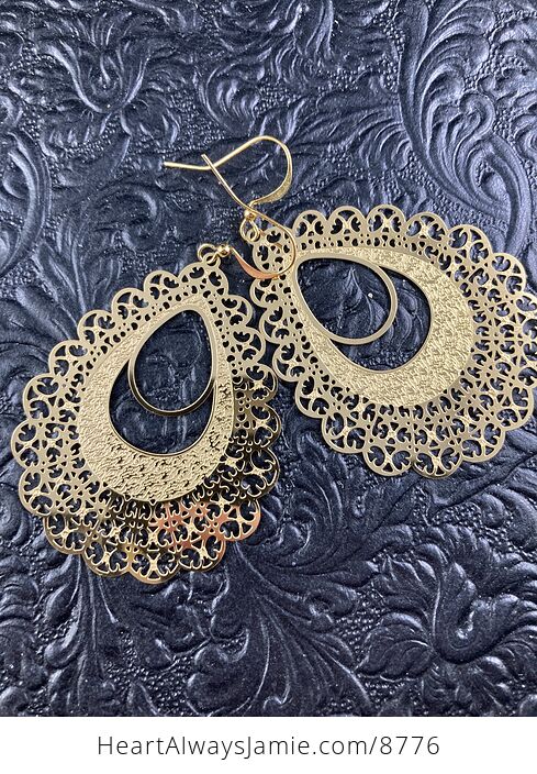 Golden Stainless Steel Metal Ornate Earrings - #SOtrWF58Lww-3