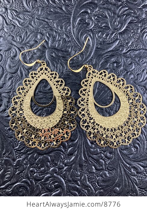 Golden Stainless Steel Metal Ornate Earrings - #SOtrWF58Lww-1