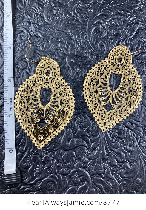 Golden Stainless Steel Metal Ornate Earrings - #tDhyP6kd7PY-4