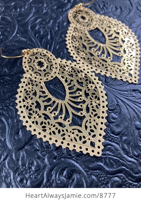 Golden Stainless Steel Metal Ornate Earrings - #tDhyP6kd7PY-3