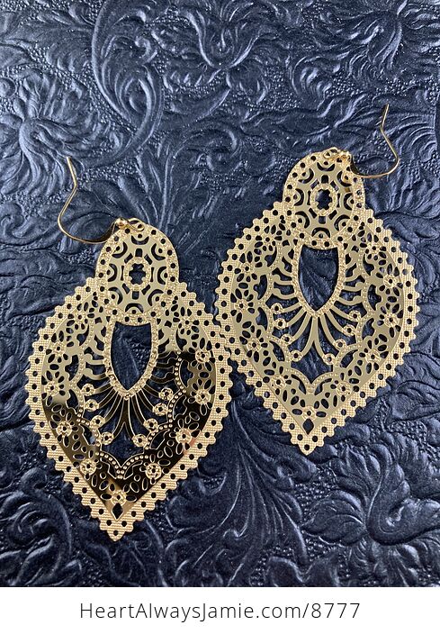 Golden Stainless Steel Metal Ornate Earrings - #tDhyP6kd7PY-1