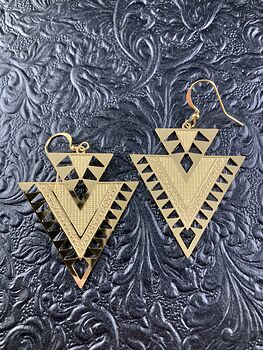 Golden Stainless Steel Metal Triangle Geometric Earrings #XCrcp0yTFCA
