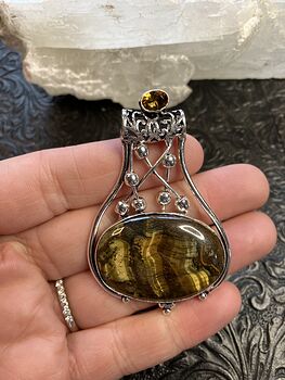 Golden Tigers Eye and Orange Gemstone Jewelry Crystal Fidget Pendant #O6Vn9PhT9Cc