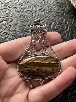 Golden Tigers Eye and Yellow Gemstone Jewelry Crystal Fidget Pendant #GKVhZks672g
