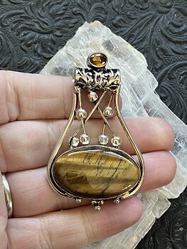 Golden Tigers Eye and Yellow Gemstone Jewelry Crystal Fidget Pendant #KNGHrRn7QvI