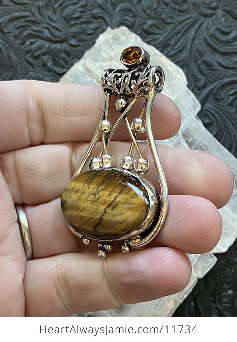 Golden Tigers Eye and Yellow Gemstone Jewelry Crystal Fidget Pendant - #KNGHrRn7QvI-3