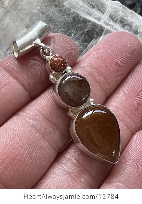 Goldstone and Red Rutilated Quartz Crystal Stone Jewelry Pendant - #OniilBxrfDk-1