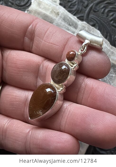 Goldstone and Red Rutilated Quartz Crystal Stone Jewelry Pendant - #OniilBxrfDk-3