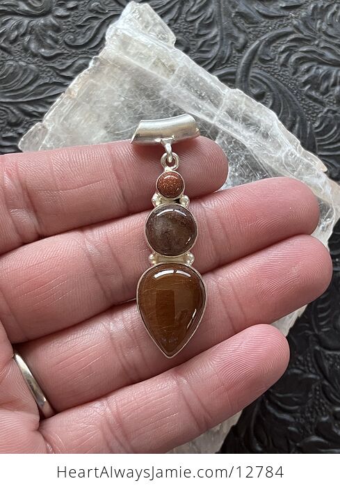 Goldstone and Red Rutilated Quartz Crystal Stone Jewelry Pendant - #OniilBxrfDk-2