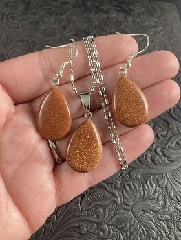 Goldstone Stone Jewelry Earrings and Pendant Set #rloajMW73fw