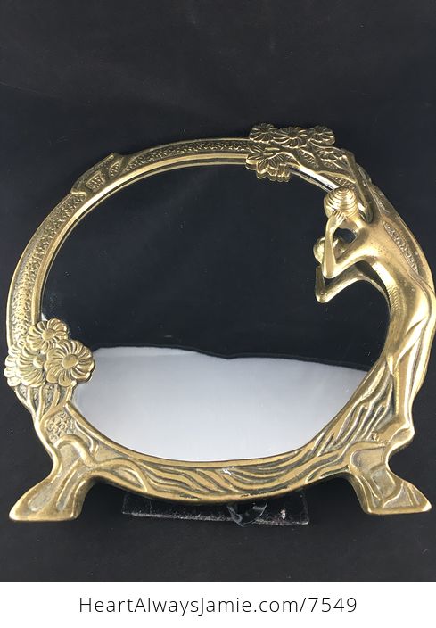 Goregous Brass Art Deco Nouveau Floral and Lady Mirror by Olee - #oFzBUMJD7Ng-5