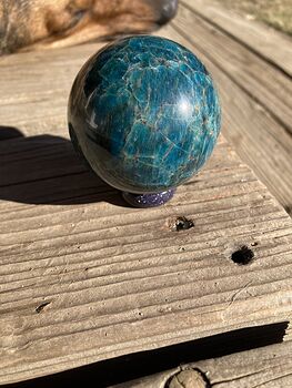 Gorgeous Apatite Crystal Sphere with Blue Goldstone Ring Stand #oacCyOI3ysA