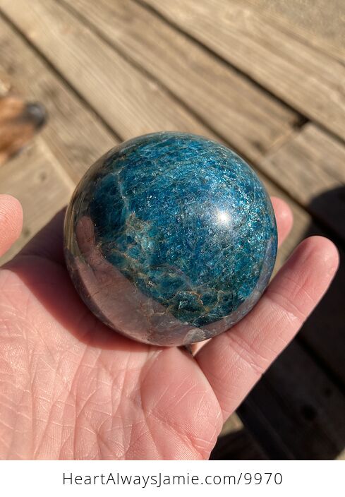 Gorgeous Apatite Crystal Sphere with Blue Goldstone Ring Stand - #oacCyOI3ysA-3