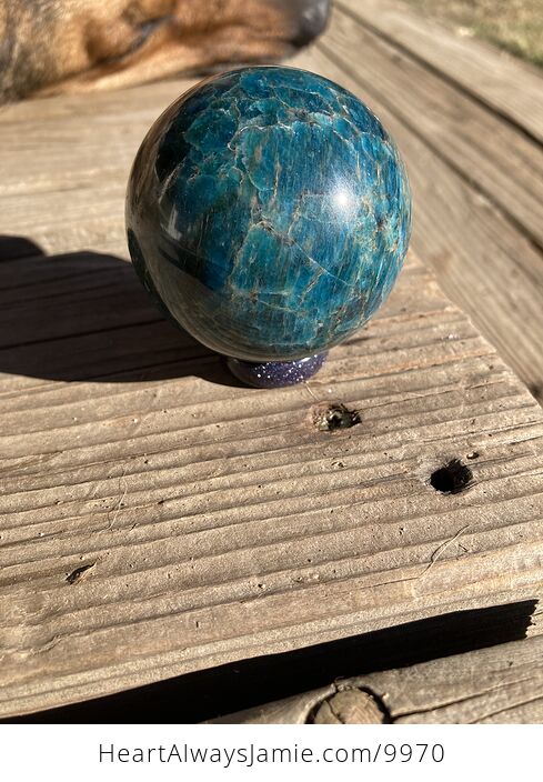 Gorgeous Apatite Crystal Sphere with Blue Goldstone Ring Stand - #oacCyOI3ysA-1