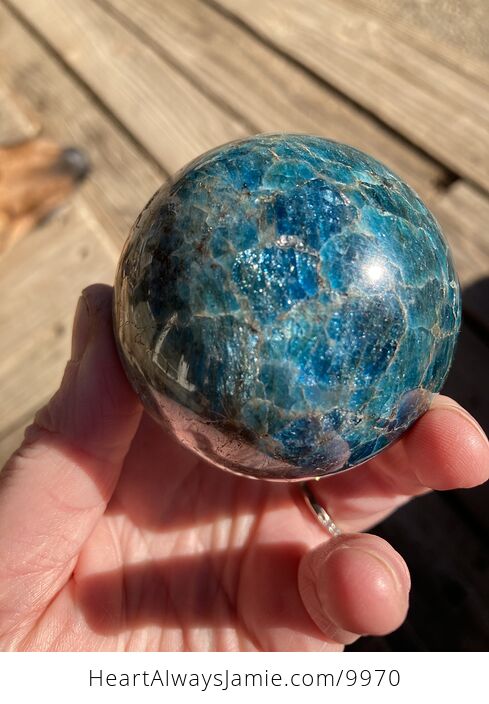 Gorgeous Apatite Crystal Sphere with Blue Goldstone Ring Stand - #oacCyOI3ysA-8
