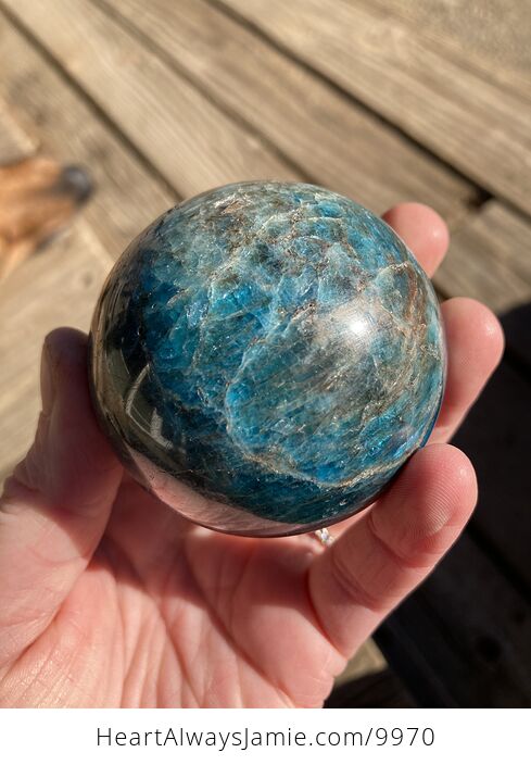 Gorgeous Apatite Crystal Sphere with Blue Goldstone Ring Stand - #oacCyOI3ysA-5