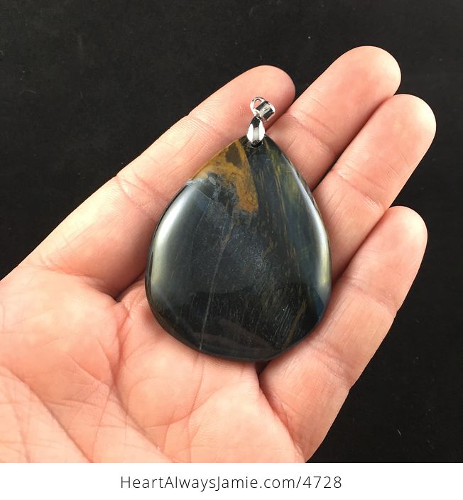 Gorgeous Blue and Brown Tiger Hawks Eye Stone Jewelry Pendant - #rOgGn5UAHDg-1