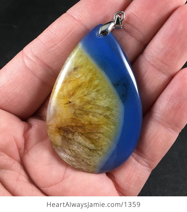Gorgeous Blue and Yellow Druzy Agate Stone Pendant - #i0IYNP9POzQ-1