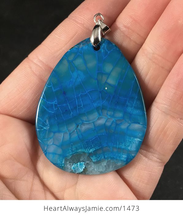 Gorgeous Blue Dragon Veins Druzy Stone Pendant Necklace - #KYM2uomYPhU-2