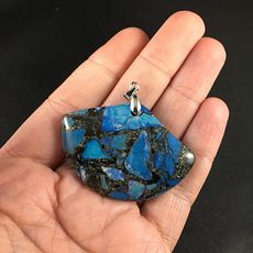 Gorgeous Blue Turquoise and Pyrite Stone Pendant #8YoEokcsl4o