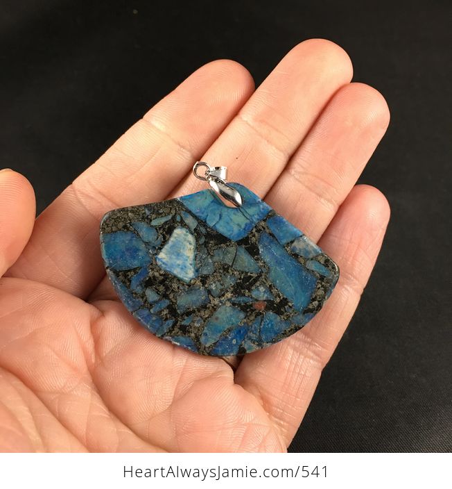 Gorgeous Blue Turquoise and Pyrite Stone Pendant Necklace - #8YoEokcsl4o-2