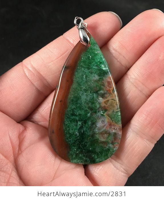 Gorgeous Brown and Green Druzy Stone Pendant Necklace - #MnwUbpRN17E-2