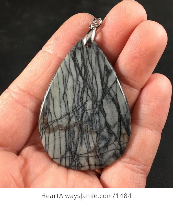 Gorgeous Brown Black and Gray Meshwork Stone Pendant Necklace - #plQxfqHnwJQ-2