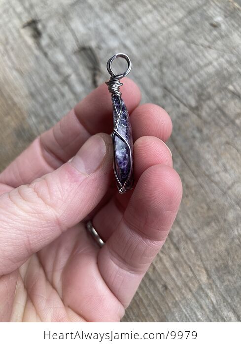 Gorgeous Dark Purple Lepidolite Wire Wrapped Crystal Stone Jewelry Pendant - #WjE5aYfgMro-4