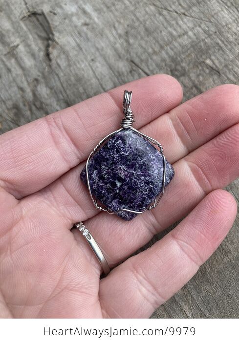 Gorgeous Dark Purple Lepidolite Wire Wrapped Crystal Stone Jewelry Pendant - #WjE5aYfgMro-1