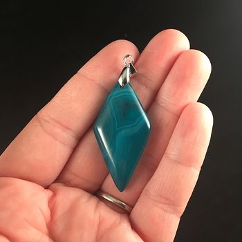 Gorgeous Diamond Shaped Teal Blue Agate Stone Jewelry Pendant #3Hip2pMr72A