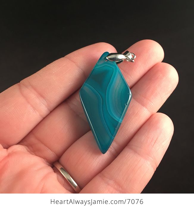 Gorgeous Diamond Shaped Teal Blue Agate Stone Jewelry Pendant - #3Hip2pMr72A-5
