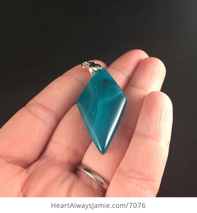 Gorgeous Diamond Shaped Teal Blue Agate Stone Jewelry Pendant - #3Hip2pMr72A-2