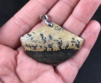 Gorgeous Fan Shaped Beige and Dark Brown Natural Chinese Painting Jasper Stone Pendant #RY5GYH127Fw