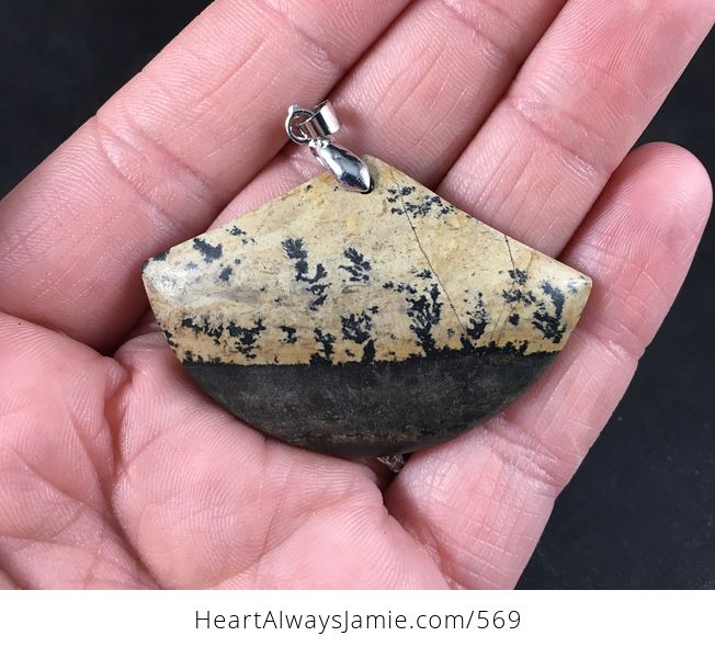 Gorgeous Fan Shaped Beige and Dark Brown Natural Chinese Painting Jasper Stone Pendant - #RY5GYH127Fw-1