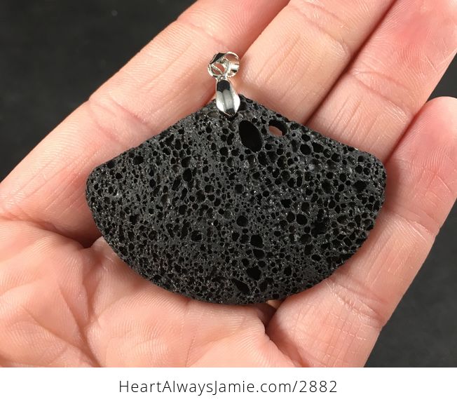 Gorgeous Fan Shaped Black Lava Rock Basalt Stone Pendant - #jrsArBimvmM-1