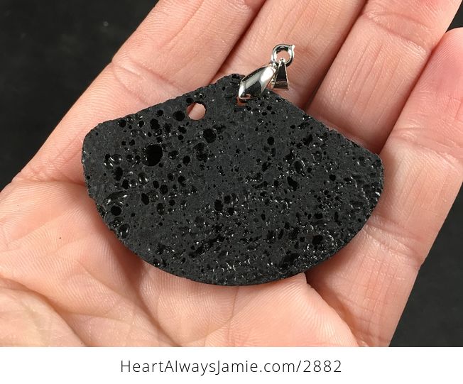 Gorgeous Fan Shaped Black Lava Rock Vesuvianite Pelelith Pendant Necklace - #jrsArBimvmM-2