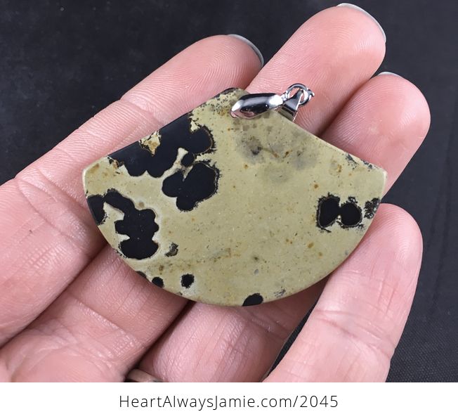 Gorgeous Fan Shaped Tan Brown and Black Spotted Natural Chinese Painting Jasper Stone Pendant Necklace - #xGbFKxgf1gI-2